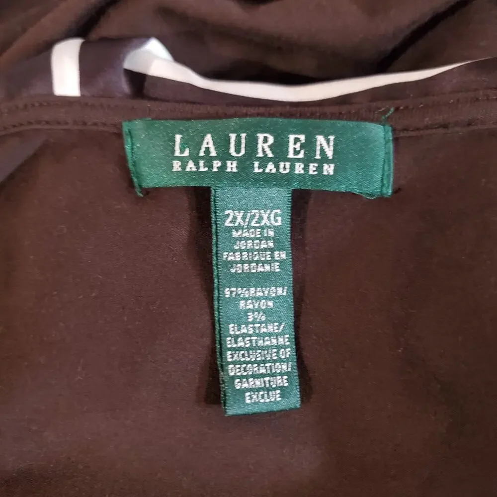 Lauren Ralph Lauren Stripe Satin Ruffle Neck 3/4 Sleeve Blouse Plus 2X Brown Top - Picture 6 of 9